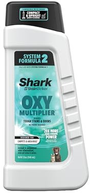 Shark EXOX32 StainStriker OXY Multiplier Formula for Shark Upright & Portable Carpet cleaners, formulated for all carpets, upholstery & area rugs, eliminates tough pet messes and odors, 32oz