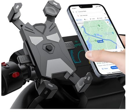 JNNJ Soporte para teléfono móvil para moto, giratorio 360°, soporte universal para teléfono móvil, manillar de bicicleta, con pinza antirrobo para motocicleta (gris)