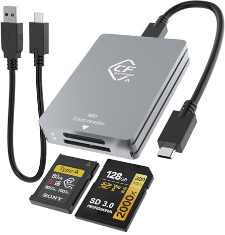 CFexpress Typ A Kartenleser und SD Kartenleser, CFexpress typ a lesegerät mit 10Gbps USB 3.2 Gen 2, USB C zu USB C/USB A Kabel für Windows/Mac OS/Linux/Android