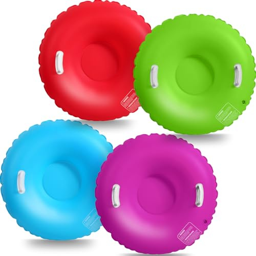 Shappy 4 Pack 36'' 40'' 47'' Snow Tube Inflatable Snow Sleds Heavy Duty Sleds Adults for Winter Outdoor Sports Toboggan with Handles Thickened Bottom(Classic Colors,36 Inch)