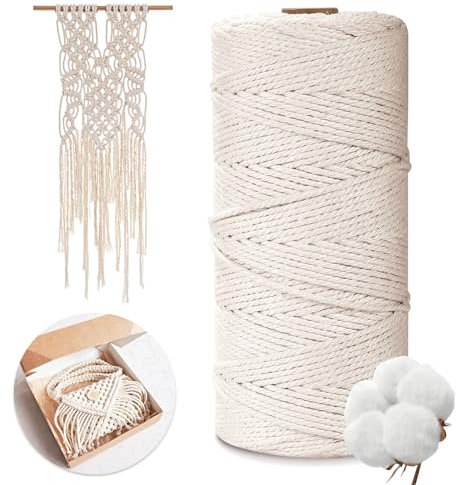 AiQInu Macramè Filo 2mm x 200m, Corda Macrame 2mm, 100% Filato di Cotone Naturale per Bricolage, Arazzi, Lavori a Maglia, Decorazioni Beige