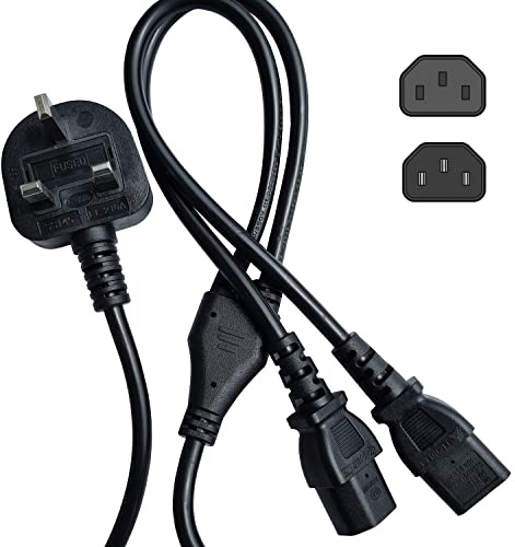 SHAFI® 3-Meter Dual IEC-C13 Splitter Extension Cable to BS-1363A UK 3-Pin Plug - Kettle Lead Dual Power Cord for PC Projector Cooker Hp Printer PlayStation Pro PS4 Computer Monitor - 2.25m+2x0.75m