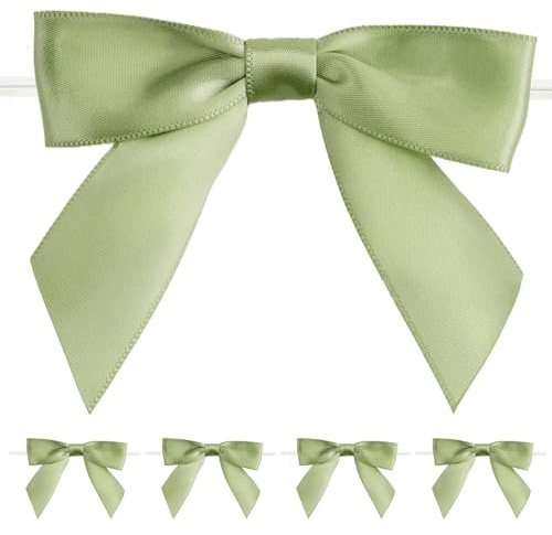 jijAcraft Salbeigrün Kleine Schleifen Selbstklebend: Dekoschleifen mit Draht für Hochzeit 9×8.5cm Fertige Geschenk Schleife zum Basteln 50 Stück Satinschleifen für Blumenkranz, Ästen, Weihnachtsbaum