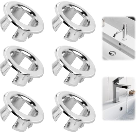 UKOFEW Anneau de Débordement d’Évier,6 Pièces Couvercle de Trop-Plein,Bouchon Trop Plein Lavabo,Cache Trou Lavabo,pour Lavabo, Salle de Bain, Cuisine