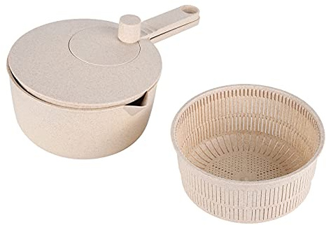 Elektrische Salatschleuder, Salatschleuder, Obstschleuder Trockner, Manuelles Gemüse Reis Waschwerkzeug Küchenbedarf (Beige)