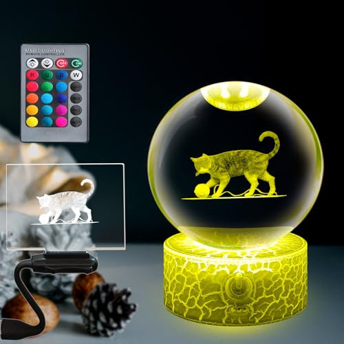 Yan-tech Chiaro 8CM sfera di cristallo carino gatto animale immagine atmosfera romantica lampada per la fotografia Vlog vigoroso K9 Figurine palla di vetro tocco notte per bambini amici regalo