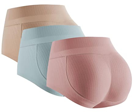 SUIUOI 3 bragas push up para mujer, pantuflas acolchadas sin costuras, pushup, levantamiento de glúteos, realzador de cadera, faja moldeadora, bragas para realzar la cadera