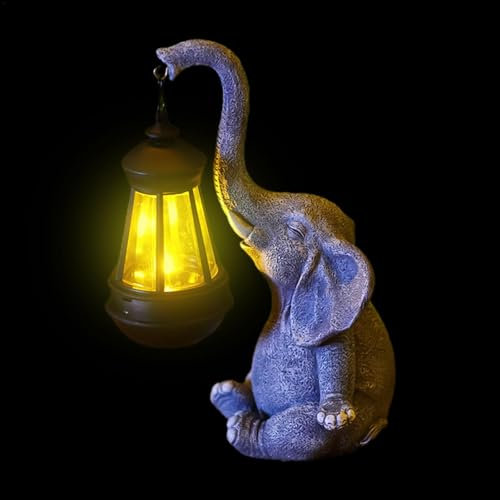 Teksome Elefantenstatue mit Solarlaterne, Elefantenstatue für Gartendekoration - Elefantenfigur Gartendekoration mit Solar-LED-Licht | Lichtempfindliche Gartenskulpturen-Rasenornamente aus Kunstharz