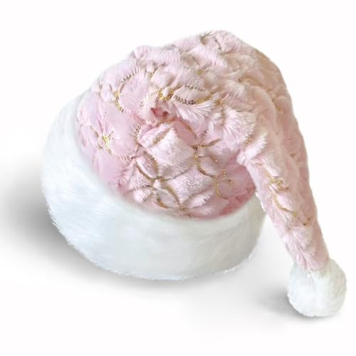 Bseical Bonnet de Noël adulte - Bonnet de Noël à paillettes - Bonnet de Père Noël en peluche à paillettes - Bonnet de Père Noël chaud et épais - Accessoires pour cheveux - Chapeau de Père Noël (rose)