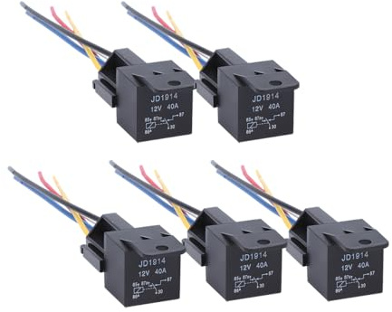 CGEAMDY 5 Pin Auto Relais, Normalerweise Offen, Schwarz, 5 Stück, Kfz-Relais, 12V DC, Universell, Kabelbaum Buchse, Steckdosenmontage, Automatik