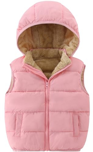 AMIYAN Toddler Boys Girls Hooded Puffer Vest Padded Warm Winter Jacket Sleeveless Coat with Pocket Pink 120 4-5T