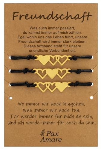 Pax Amare Freundschaftsarmbänder mit zwei oder drei Herzen – Gold & Silber – BFF Armband für Mädchen und Damen