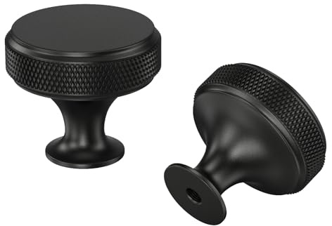 LONTAN 5 Pack Knurled Black Cabinet Knobs Cupboard Door Knobs, Cupboard Handles Black Kitchen Handles Aluminium Alloy for Kitchen, Drawer, Dresser, Cbinet