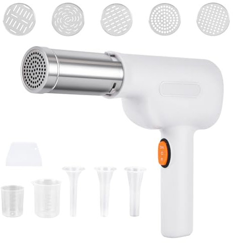 YUCHENGTECH Presses à Pâtes Électriques Portable Machine à Pâtes Fraîches Sans Fil avec 10 Moules à Pression et 3 Accessoires de Saucisse pour Usage Domestique