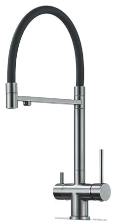 ZCCZJS Robinet de Cuisine à Eau filtrée Gris, pulvérisateur Flexible extractible, Montage sur Pont, mélangeur Chaud et Froid, Robinet de Grue pivotant à 360 degrés (Couleur : Gris)
