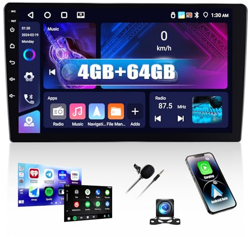 CAMECHO Android 13 Autoradio 2 Din mit Wireless CarPlay, 9 Zoll IPS Doppel Din Radio mit GPS Navi, WiFi, Bluetooth, FM/RDS, 32EQ, SWC, 4G+64G +Rückfahrkamera&MIC