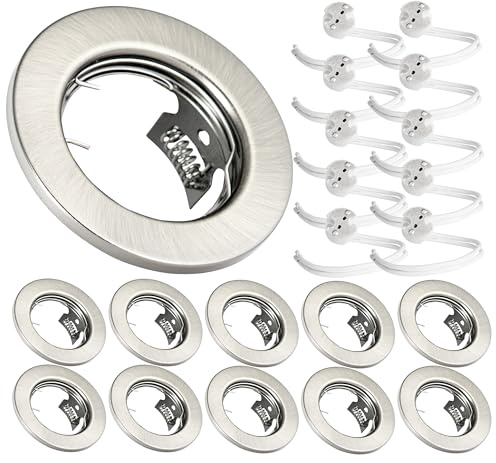 JungesLicht 10er Set Einbaustrahler mit 12Volt GU5.3 MR16 Keramikfassung, Außendurchmesser 80mm, Bohrdurchmesser 55mm - 68mm passend, Deckenstrahler, Einbauleuchte, Deckenspots, ohne Leuchtmittel