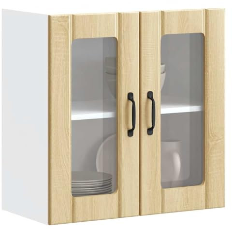 WSJHUHK Möbler för hem och förvaring, köksskåp, köksväggskåp med glasdörr Lucca Sonoma Oak Engineered Wood