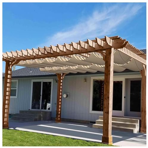 GZHERVICES Retractable Sun Shade Canopy Cover - Sliding Wave Shade Sail for Pergola, Patio, Deck, Yard, Gazebo - Waterproof Outdoor UV Protection - Beige(1x1.2m)