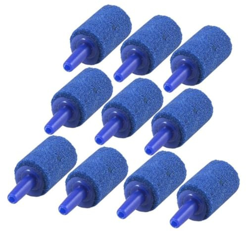 RuiChy Air Stone for Fish Tank, 10 Pack Blue Cylinder Bubble Release Airstone for Aquarium Fish Tank Pump and Hydroponics, Small Airstones Release Tool for Aquairums Buckets and DWC Reservoirs