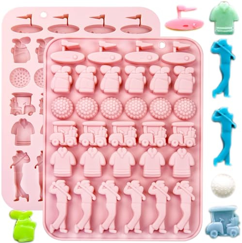 2 Pack Golf Ball Chocolate Molds 32 Cavities Golf Ball Sports Silicone Ice Cube Molds Golf Bags Shirts Golfer Shapes Mould for Chocolate Candy Fondant Jello Cake Pop Sugar Baking Cupcake Decor