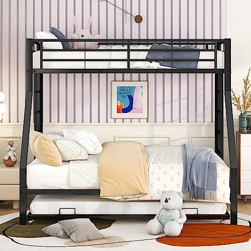 Oxtao Letto a castello 200 x 140 cm, letto in metallo con letto estraibile, letto a soppalco con scala su entrambi i lati, struttura in metallo per bambini, adolescenti, adulti, facile da montare
