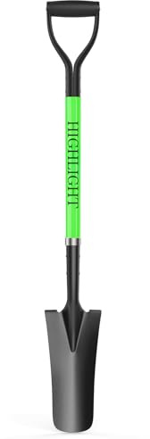 Highlight spadspade, transplanterande spade, dräneringsspade, spadspade för grävning, vass skjutspade eller spade, 45 tum, stell D-grepp, glasfiberhandtag, grön