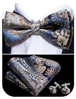 Barry.Wang Herren-Krawatten-Set, Seide, Paisleymuster, Taschentuch, Manschettenknöpfe, Hochzeit, Party