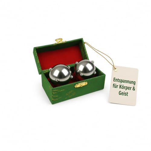 Therastar® QiGong Kugeln aus Metall mit Massagenoppen – Silber Ø 4,0 cm – 1 Paar in Brokatbox