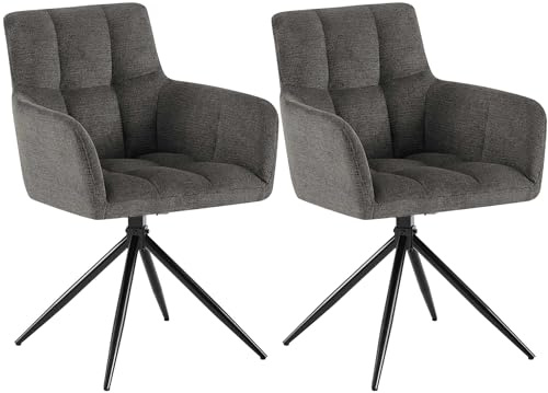 CLP Esszimmerstühle 2er Set, Sessel Jonah drehbar mit Armlehnen, Moderne Drehstühle mit Stoff für Wohnzimmer, bis 150 kg belastbar | Farbe dunkelgrau