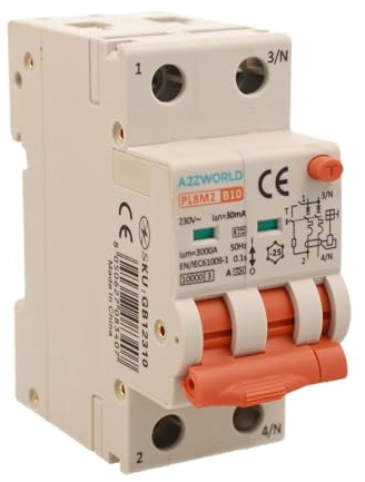 Magnetothermischer Differentialschalter Typ A 10A B10, RCBO Bipolar 2P True (NO 1P+N), Kurve B 6kA 30mA, Doppelhebel mit visueller Diagnose, 2 DIN-Module, Serie PL8M2