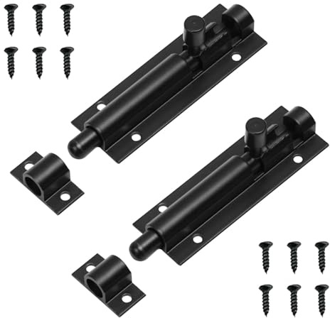 2 pernos de bloqueo de puerta, pestillo deslizante BOL, perno de torre de puerta de cobertizo, pestillo de seguridad con tornillos, para puerta de cobertizo, patio, puerta de garaje (negro, 4 pulgadas
