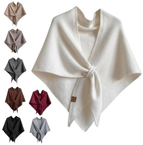 Xiyocadt Biohofer Unifarbener Damenschal, Damen Schal Aus Wollmischung In Volltonfarbe, All-Match-Dreiecksschal Umhang Poncho-Pullover, für im Frühling und Sommer, 8 Farben Passend (Weiß,180 * 120cm)