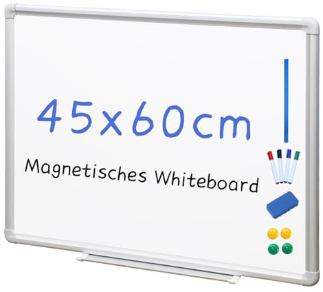 DEVELOP Magnetisches Whiteboard 45x60 cm mit Aluminiumrahmen, Starke, langlebige Tafel für Wandmontage, Inkl.4 Magnete, Boardmarker, Schwamm, magnetisches Lineal Für Büro, Schule & Zuhause