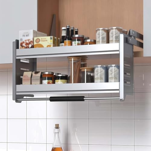 Aluminiumlegering skåp utdragbar hylla, 2-nivåer utdragbar köksförvaring, skåp organisatör, hörnskåp utdragbar förvaring för kök skafferi organisation 500