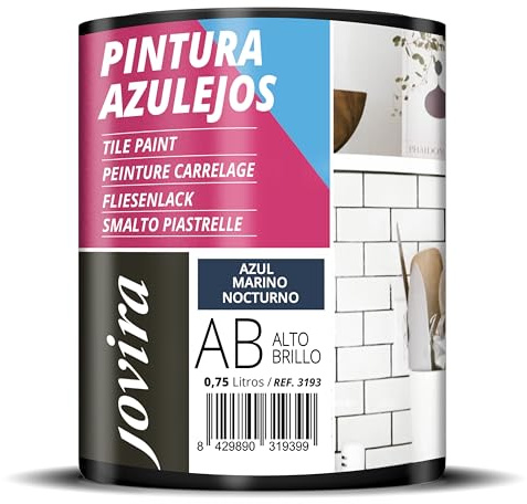 JOVIRA PINTURAS Pintura para Azulejos, Alto Brillo al Agua. Da una imagen nueva a tu cocina y baño. (750 Mililitros, Azul Marino Nocturno) -T