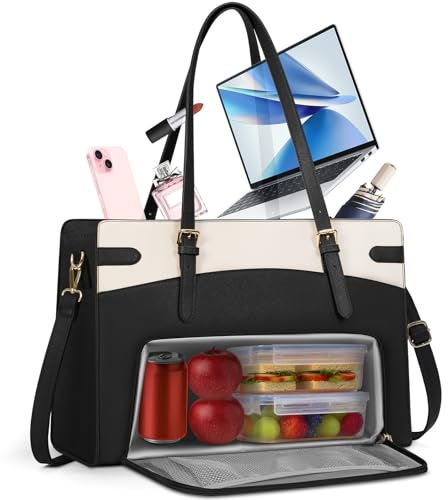 RAINSMORE Bolso Mujer Grande con Compartimento Aislante para el Almuerzo Bolso Ordenador Portatil 15.6 Pulgadas Bolsos Universidad Bolsos Oficina
