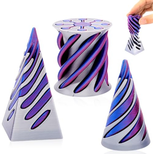 HAJXXMM 3D Printed Spiral Cone,Impossible Cone 3pcs,3D Pyramid Passthrough Sculpture Triangle, Mini Stress Relief Desktop Decorations Toy Gift for Adults Blue