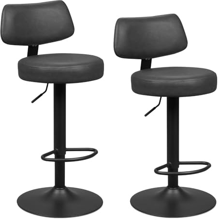 WOLTU Taburetes Altos de Cocina Juego de 2, Giratorio 360° y Ajustable en Altura, Taburete Bar con Respaldo y Reposapiés, Tapizado en Piel Sintética, para Comedor y Cafetería, Antracita