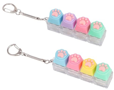 2Pcs Keyboard Fidget, 4 Button Fidget Keyboard Keychain, Funny Cat Paw Keyboard Clicker Fidget Keyring Stress Relief Gifts for Adults