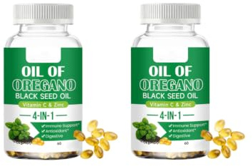 Oreganoolja med svartfröolja（60count） | Oreganoolja，Immun- och matsmältningsstöd, växtbaserad, icke-GMO, glutenfri，för alla