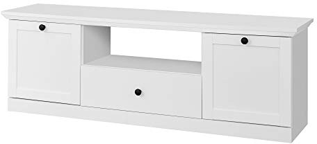 trendteam smart living - Baxter - TV-Schrank - Weiß - TV-Unterteil mit 2 Türen, 1 Schublade und 1 offenem Fach - (BxHxT) 139 x 49 x 41 cm - Schwarze Metall-Knopfgriffe, Sockel