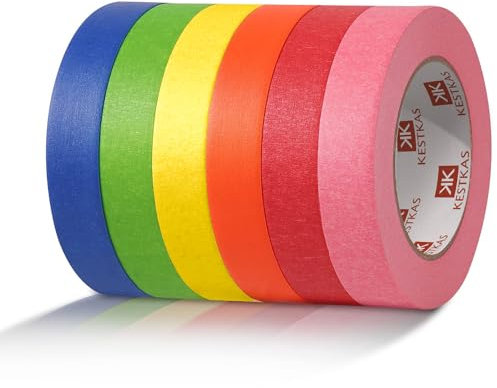 KESTKAS Cinta carrocero pintura 25m x 25mm 6 colores - Cinta Pintor - Cinta de Carrocero Pintura - Cinta Enmascarar - Cinta para Pintar Removible sin Residuos