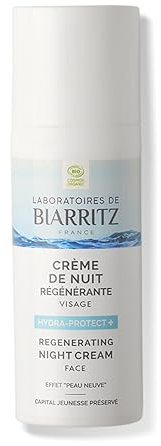 Laboratoires de Biarritz - Crème de Nuit Régénérante pour le Visage Hydra-protect+ - Effet Peau Neuve - Formule Vegan - Certifiée Bio - Tous Types de Peau - Fabriquée en France - 50 ml