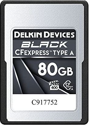 Delkin Devices 80GB BLACK CF express Type A Memory Card, Up to 880MB/s Read & 730MB/s Write Speeds, VPG 400 Certified