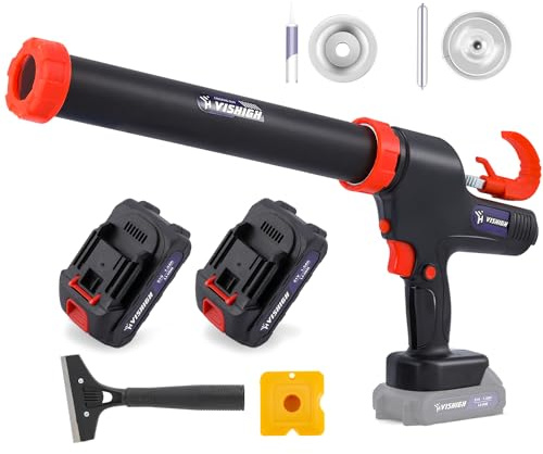 VISHIGH Cordless Caulking Gun, 21V Electric Caulk and Adhesive Gun for 10oz-20oz/300-600ml Cartridges and Sausage Packs with 2 Battery and Anti-Dripping VH-CG01