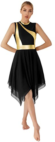 Aislor Femme Robe De Danse Latin Tango Adulte Justaucorp Gymnastique Danse Lyrical Femme Tulle Robe de Soiree Bal Dancewear Noir L
