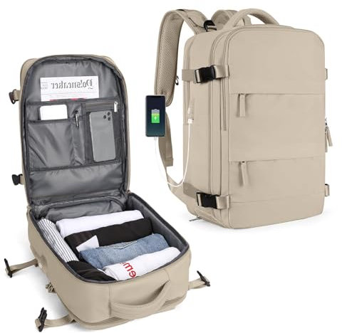 SZLX Großer Reiserucksack Damen, Handgepäck Rucksack,Wanderrucksack Wasserdichter Outdoor-Sportrucksack Lässiger Tagesrucksack Schultasche Fit 14 Zoll Laptop mit Schuhfach und Laptopfach,Purpur