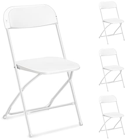 LEADZM Chaises Pliantes,Lot de 4,Chaises de Jardin,Chaises de Salle à Manger Portables,Structure en Acier Métallique,Charge 158 KG,Fêtes,Mariages,Pique Niques,Garten,Intérieur Extérieur,Blanc