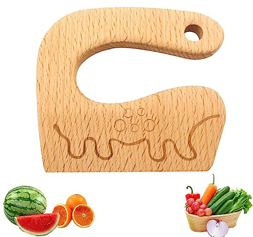 EBbels Kinder Holzschneider, Kindermesser Aus Holz Zum Kochen, Montessori-Küchenwerkzeuge, Für Kleinkinder, Zerkleinerer, Schneiden Von Obst Und Gemüse (Dinosaurier)